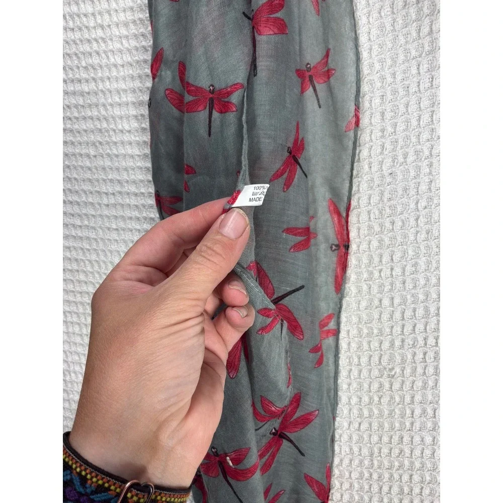 Naturecore Womens Unbranded Dragonfly Print Scarf OS Grey Red